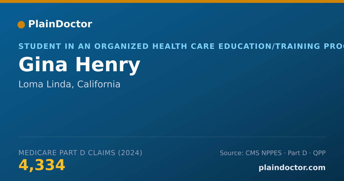 Shareable card for Gina Henry - Student in an Organized Health Care Education/Training Program, Loma Linda, CA