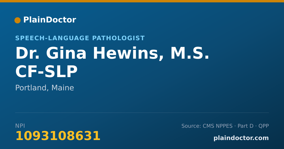 Shareable card for Gina Hewins, M.S. CF-SLP - Speech-Language Pathologist, Portland, ME