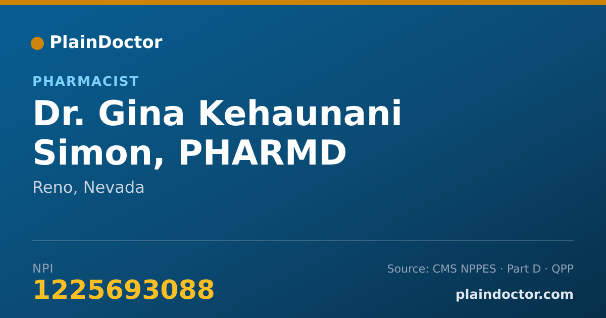 Shareable card for Gina Kehaunani Simon, PHARMD - Pharmacist, Reno, NV