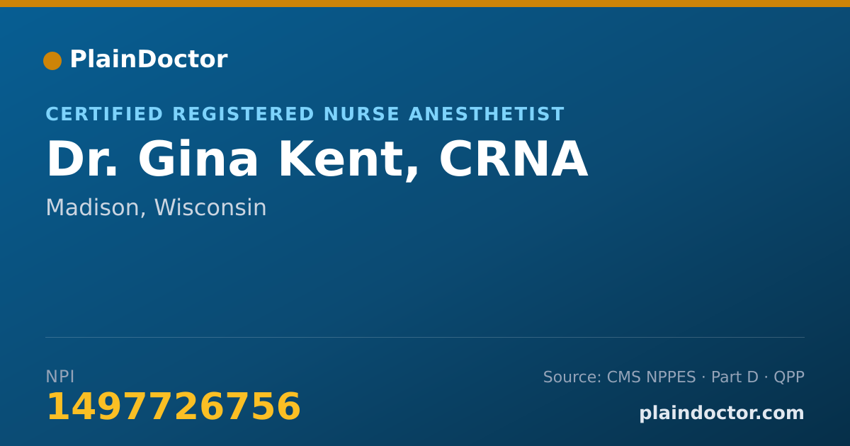 Shareable card for Gina Kent, CRNA - Certified Registered Nurse Anesthetist, Madison, WI