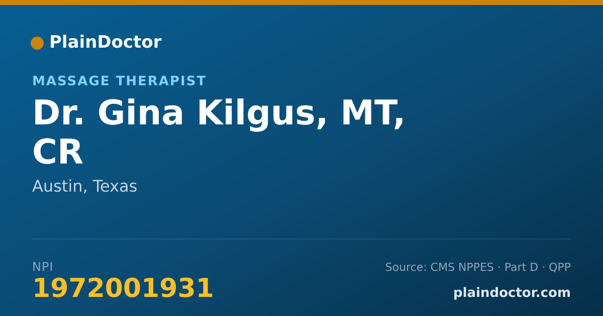 Shareable card for Gina Kilgus, MT, CR - Massage Therapist, Austin, TX