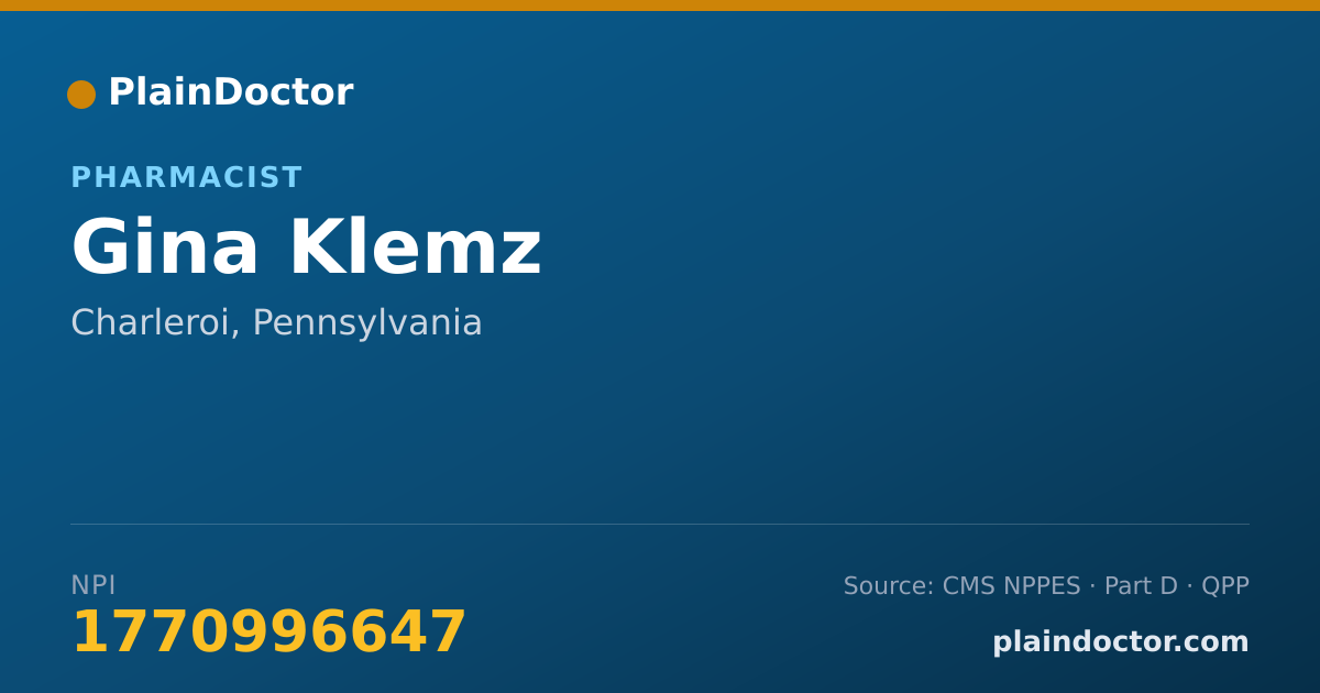 Shareable card for Gina Klemz - Pharmacist, Charleroi, PA