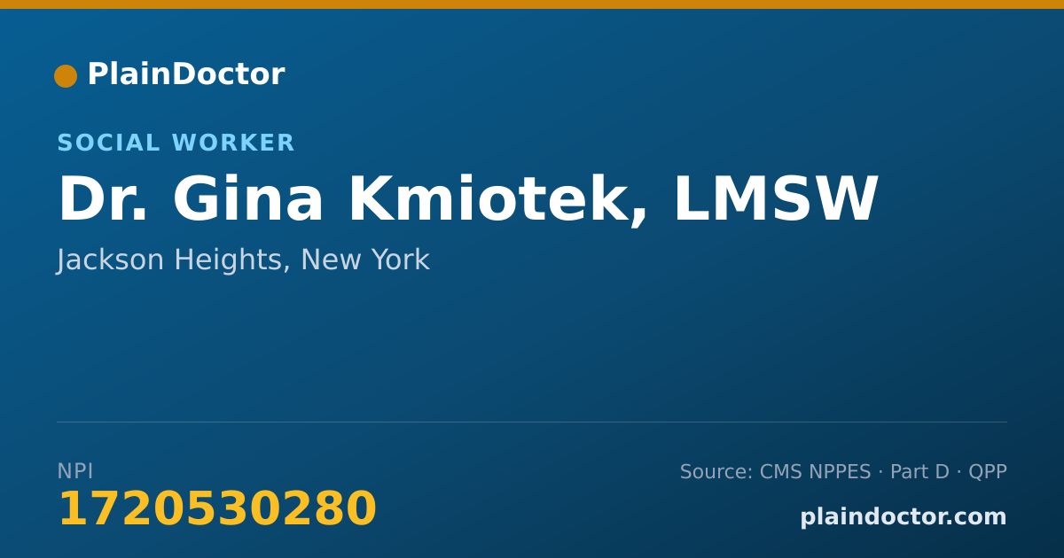 Shareable card for Gina Kmiotek, LMSW - Social Worker, Jackson Heights, NY