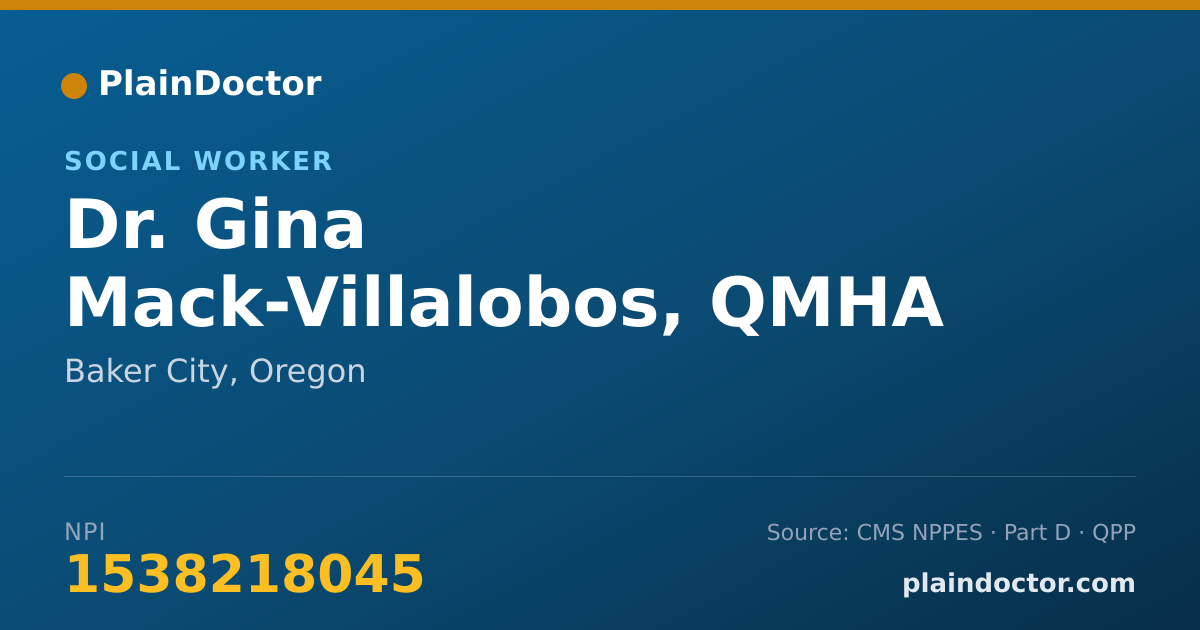 Shareable card for Gina Mack-Villalobos, QMHA - Social Worker, Baker City, OR