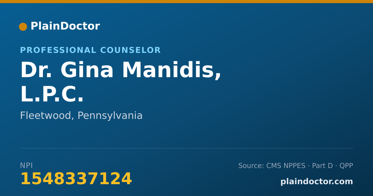 Shareable card for Gina Manidis, L.P.C. - Professional Counselor, Fleetwood, PA
