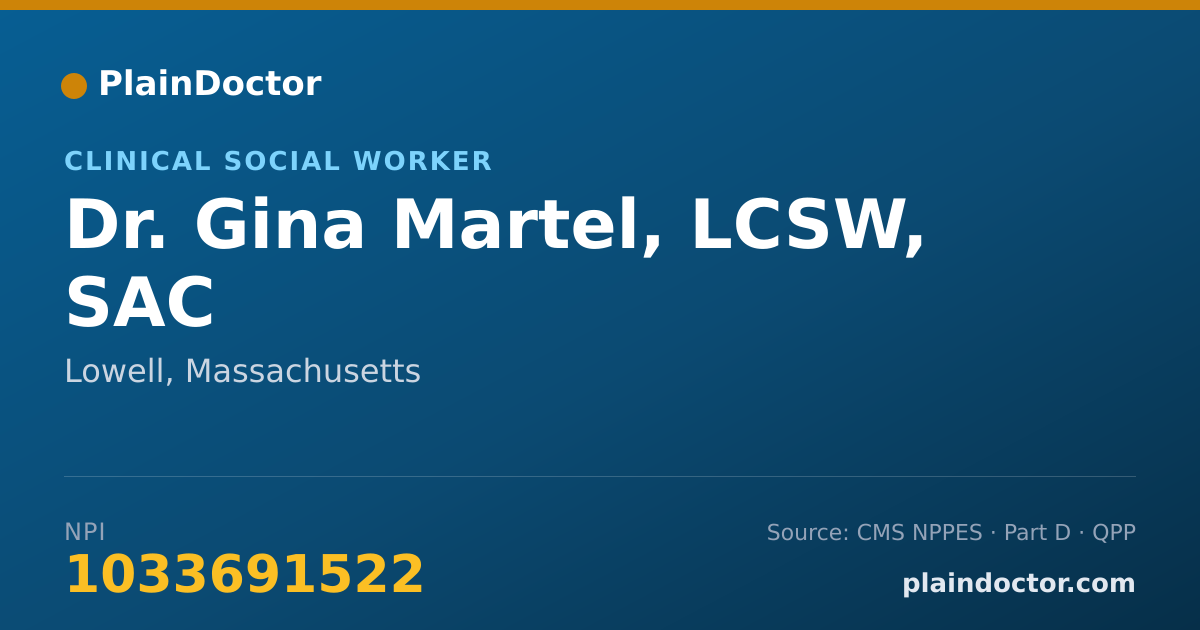Shareable card for Gina Martel, LCSW, SAC - Clinical Social Worker, Lowell, MA