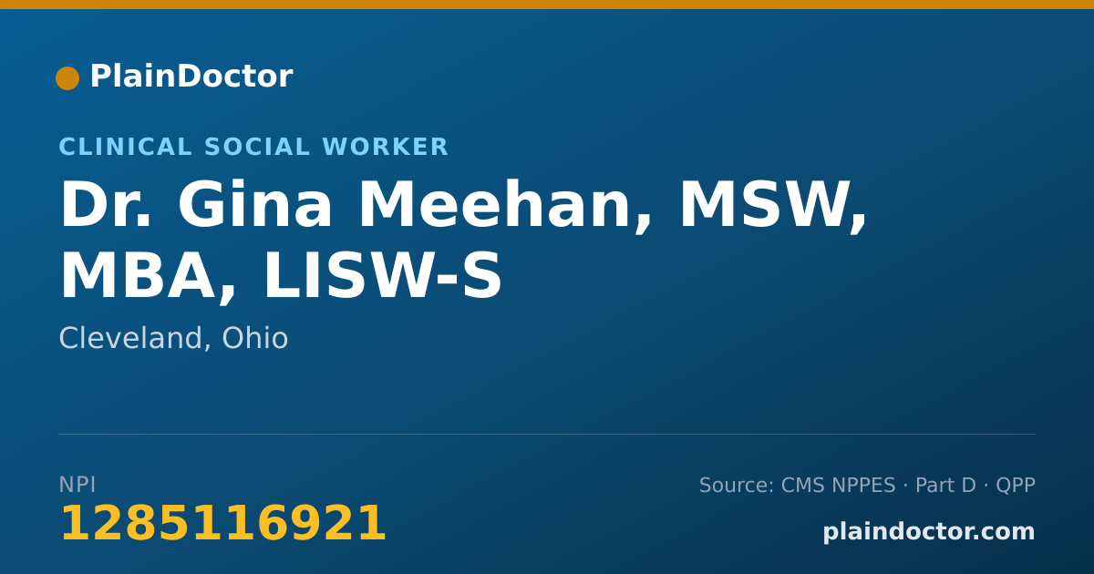 Shareable card for Gina Meehan, MSW, MBA, LISW-S - Clinical Social Worker, Cleveland, OH