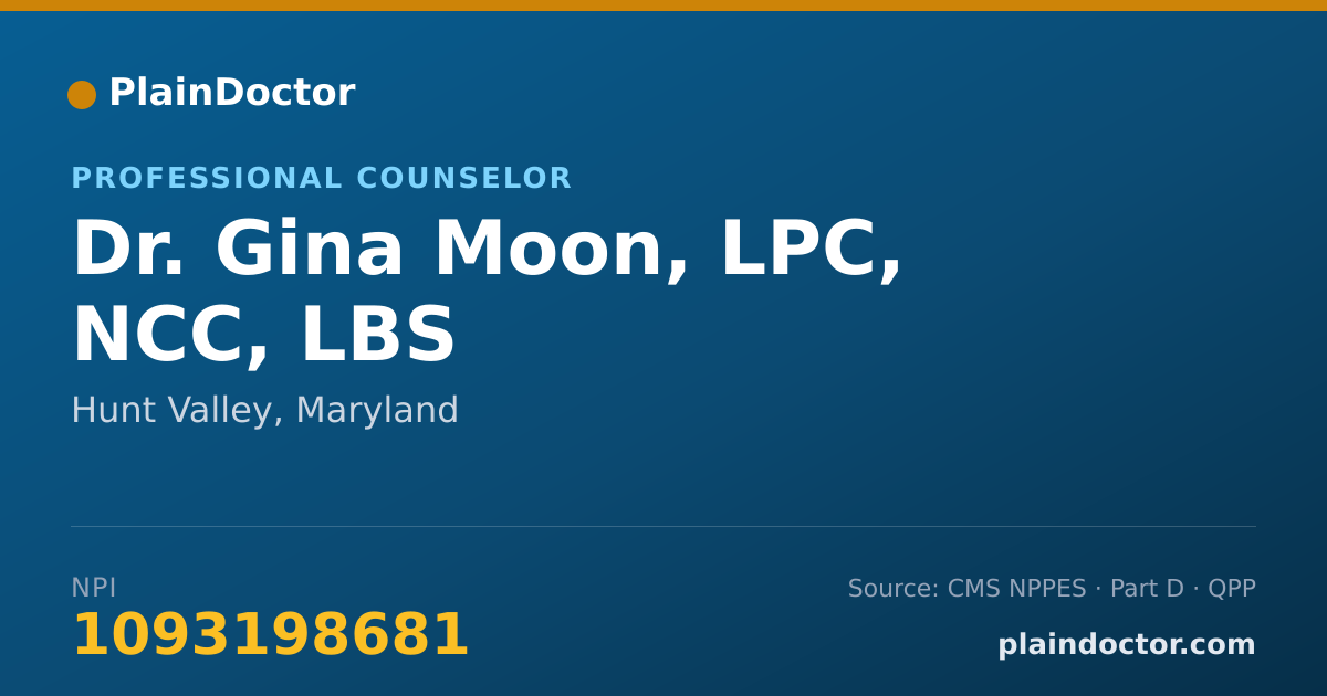 Shareable card for Gina Moon, LPC, NCC, LBS - Professional Counselor, Hunt Valley, MD