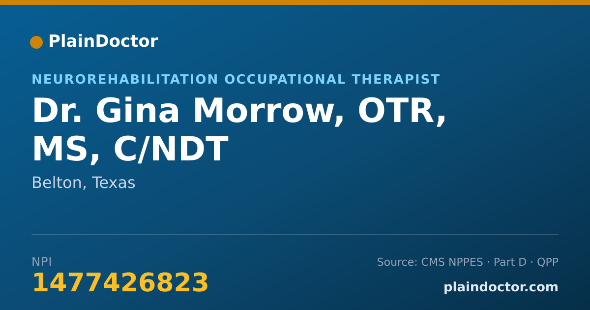 Shareable card for Gina Morrow, OTR, MS, C/NDT - Neurorehabilitation Occupational Therapist, Belton, TX