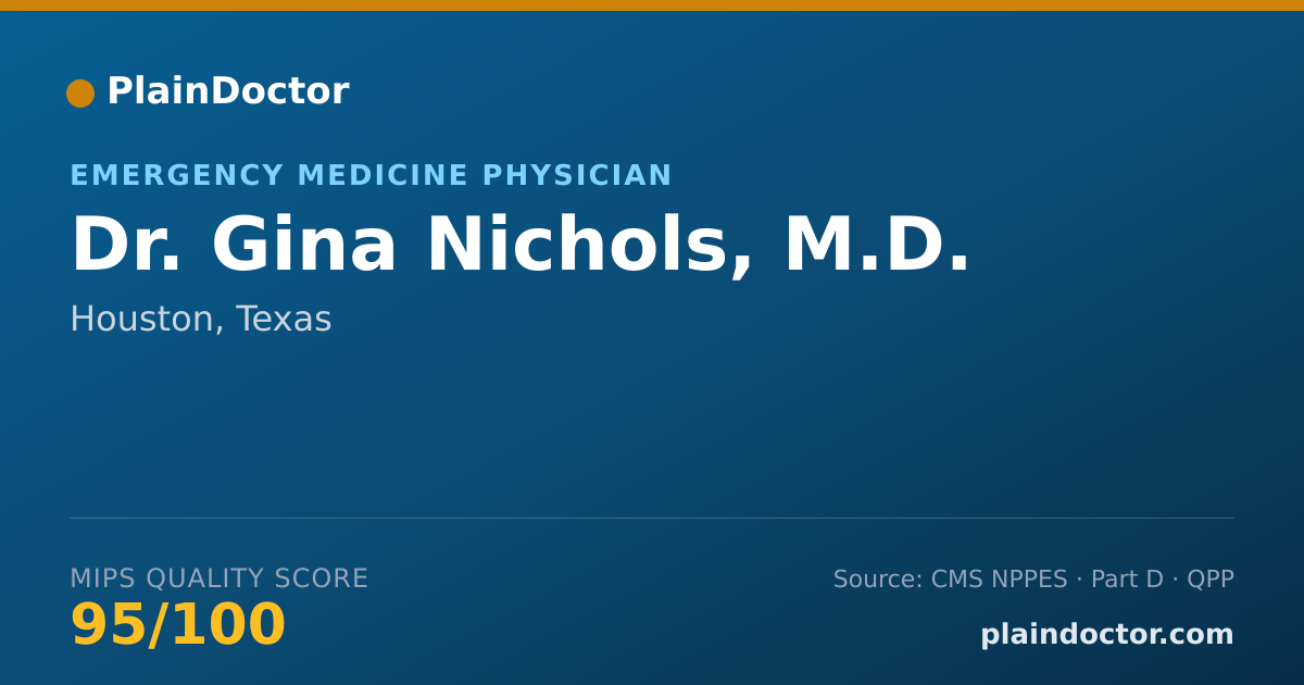 Shareable card for Gina Nichols, M.D. - Emergency Medicine Physician, Houston, TX