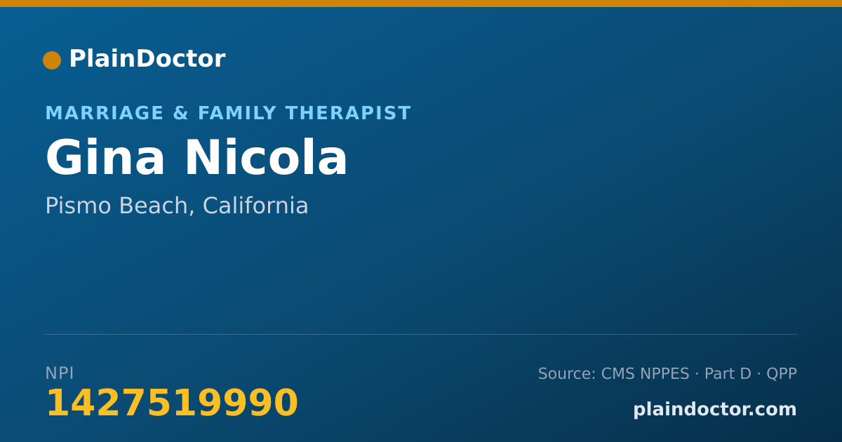 Shareable card for Gina Nicola - Marriage & Family Therapist, Pismo Beach, CA