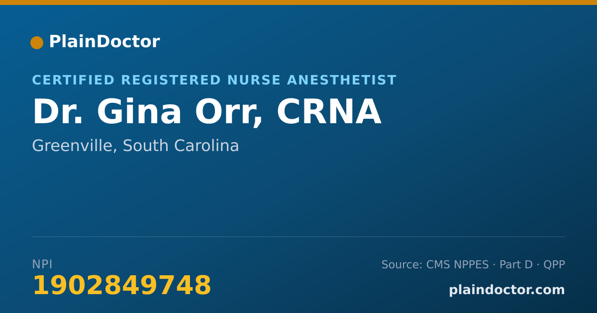 Shareable card for Gina Orr, CRNA - Certified Registered Nurse Anesthetist, Greenville, SC