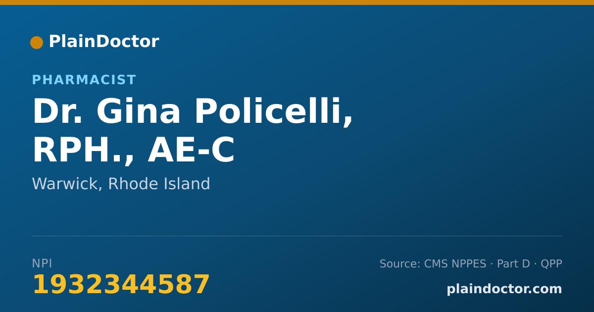 Shareable card for Gina Policelli, RPH., AE-C - Pharmacist, Warwick, RI