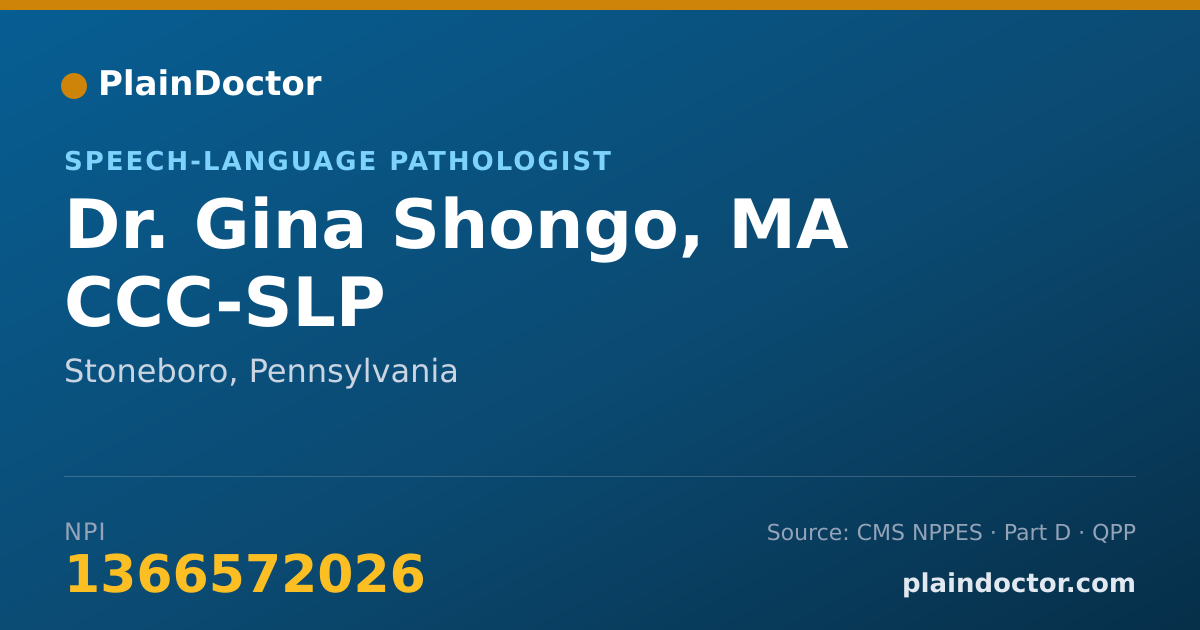 Shareable card for Gina Shongo, MA CCC-SLP - Speech-Language Pathologist, Stoneboro, PA