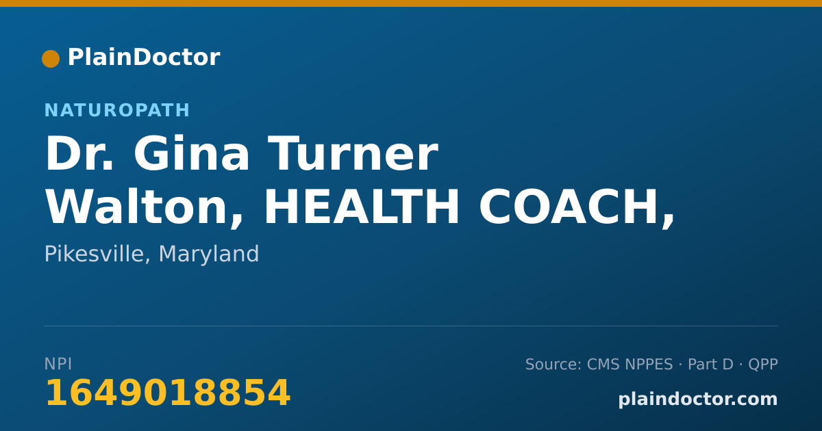 Shareable card for Gina Turner Walton, HEALTH COACH, IRIDOL - Naturopath, Pikesville, MD