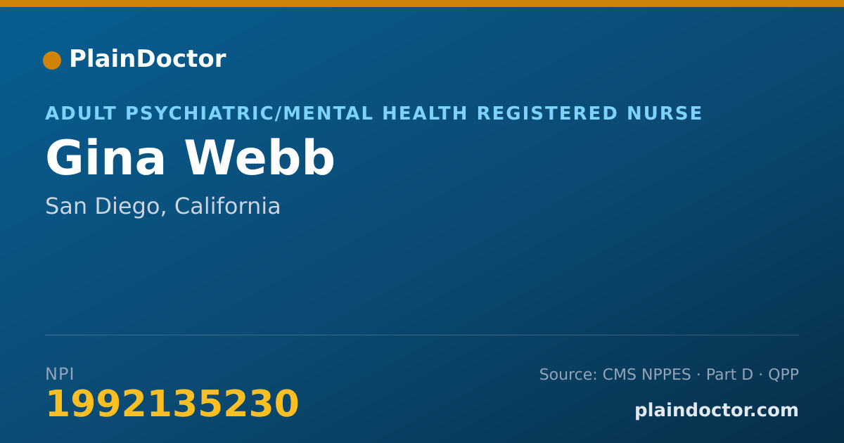 Shareable card for Gina Webb - Adult Psychiatric/Mental Health Registered Nurse, San Diego, CA