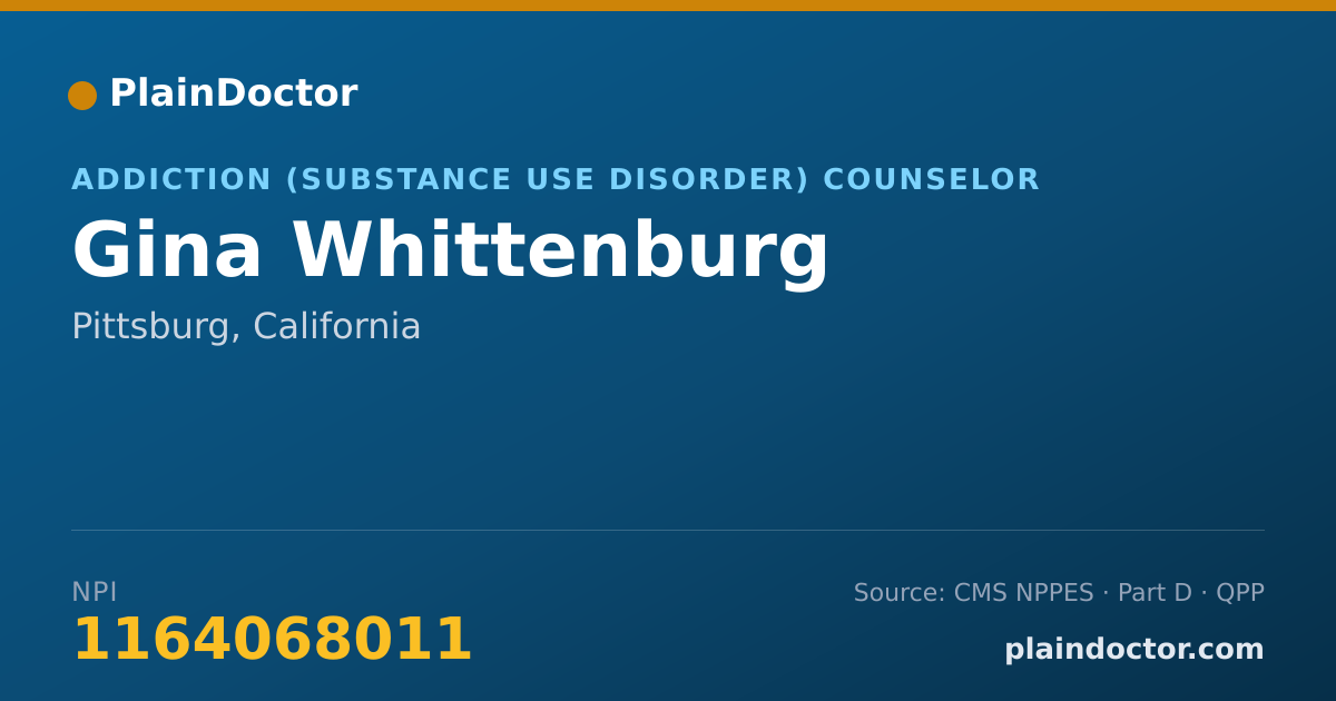 Shareable card for Gina Whittenburg - Addiction (Substance Use Disorder) Counselor, Pittsburg, CA