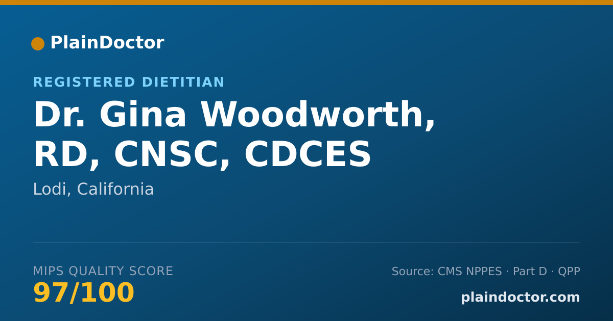Shareable card for Gina Woodworth, RD, CNSC, CDCES - Registered Dietitian, Lodi, CA