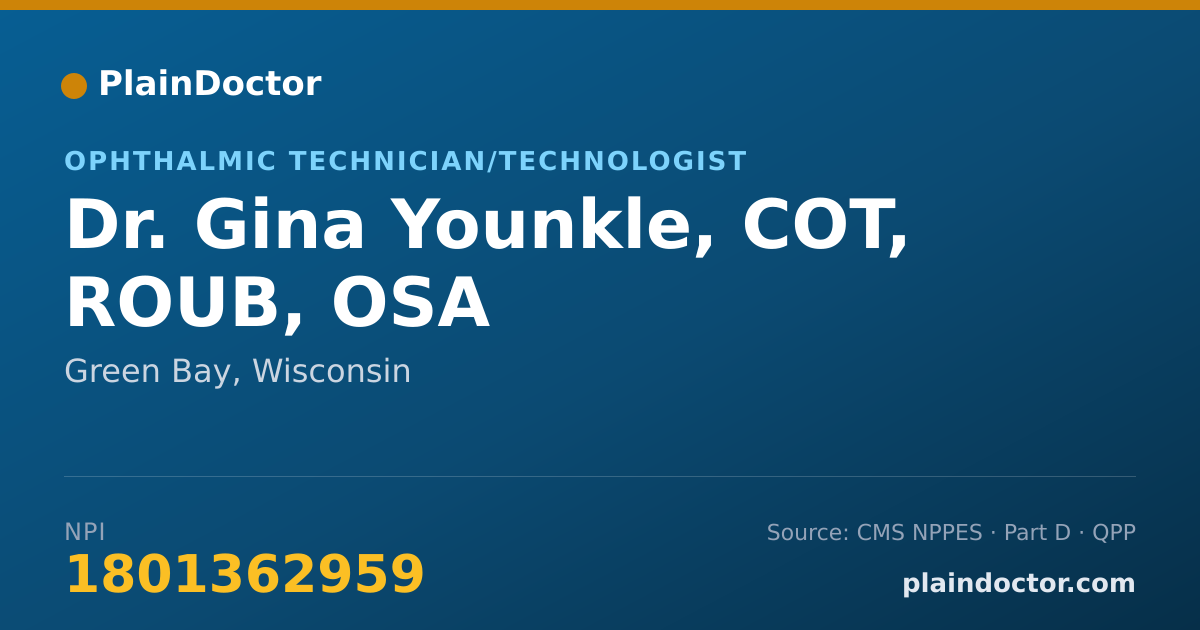 Shareable card for Gina Younkle, COT, ROUB, OSA - Ophthalmic Technician/Technologist, Green Bay, WI