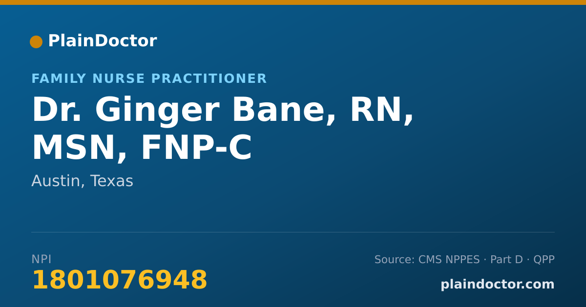 Shareable card for Ginger Bane, RN, MSN, FNP-C - Family Nurse Practitioner, Austin, TX