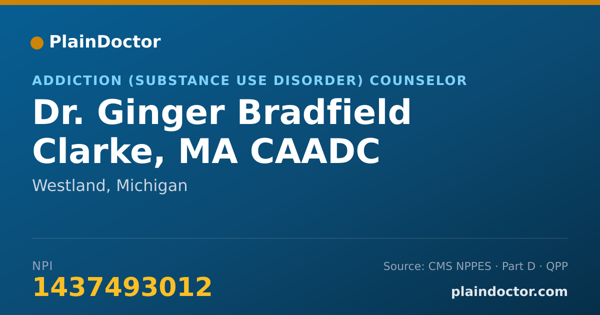 Shareable card for Ginger Bradfield Clarke, MA CAADC - Addiction (Substance Use Disorder) Counselor, Westland, MI