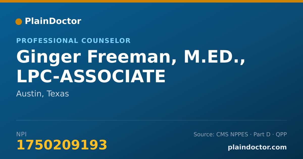 Shareable card for Ginger Freeman, M.ED., LPC-ASSOCIATE - Professional Counselor, Austin, TX