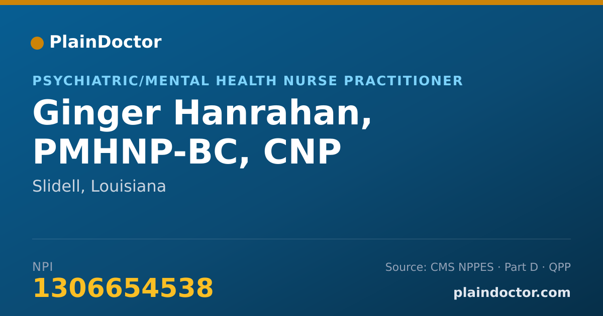 Shareable card for Ginger Hanrahan, PMHNP-BC, CNP - Psychiatric/Mental Health Nurse Practitioner, Slidell, LA