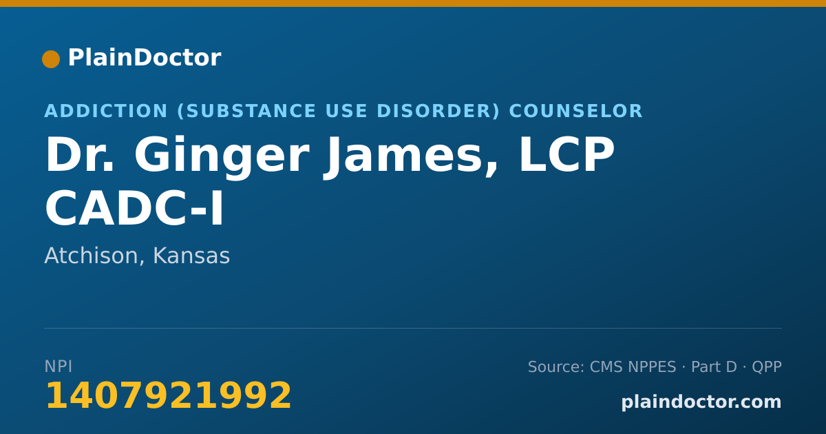 Shareable card for Ginger James, LCP CADC-I - Addiction (Substance Use Disorder) Counselor, Atchison, KS
