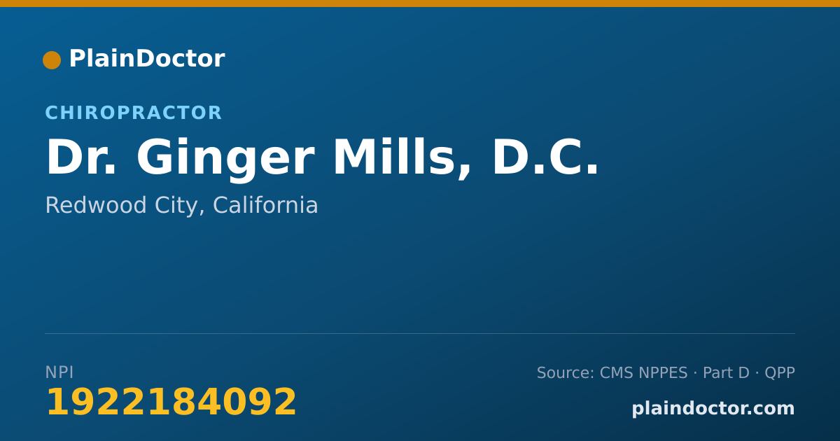 Shareable card for Ginger Mills, D.C. - Chiropractor, Redwood City, CA