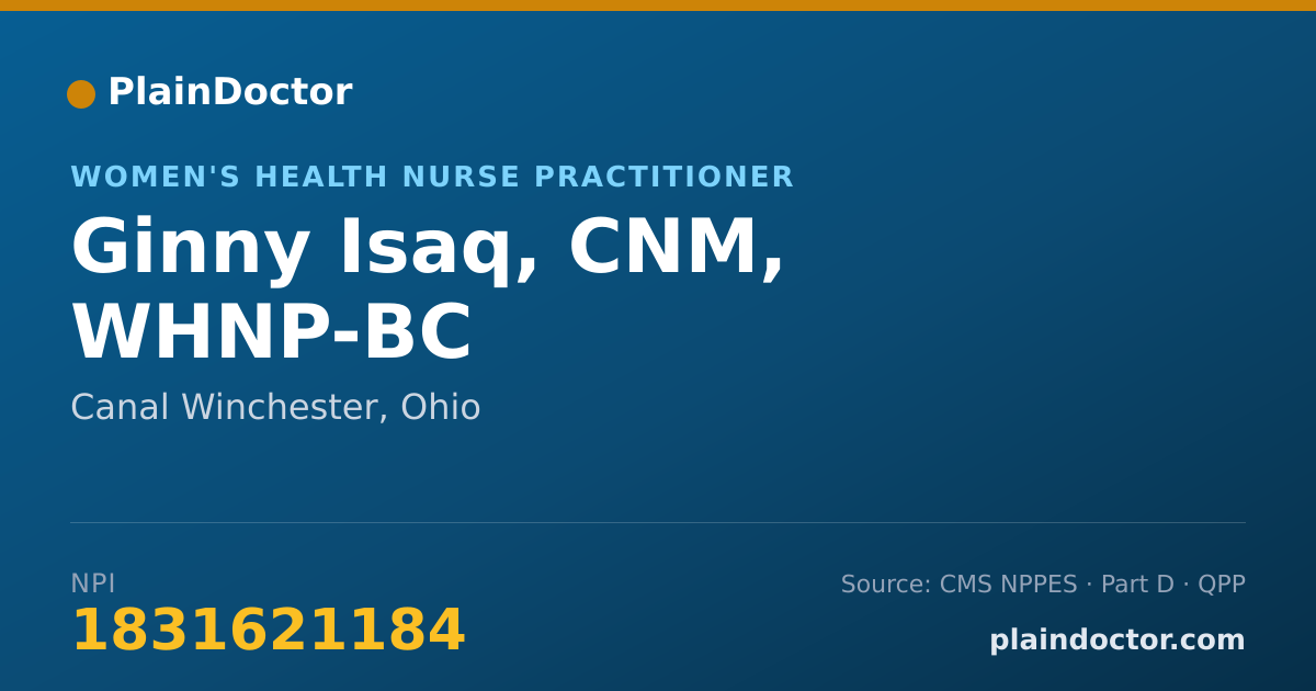 Shareable card for Ginny Isaq, CNM, WHNP-BC - Women's Health Nurse Practitioner, Canal Winchester, OH