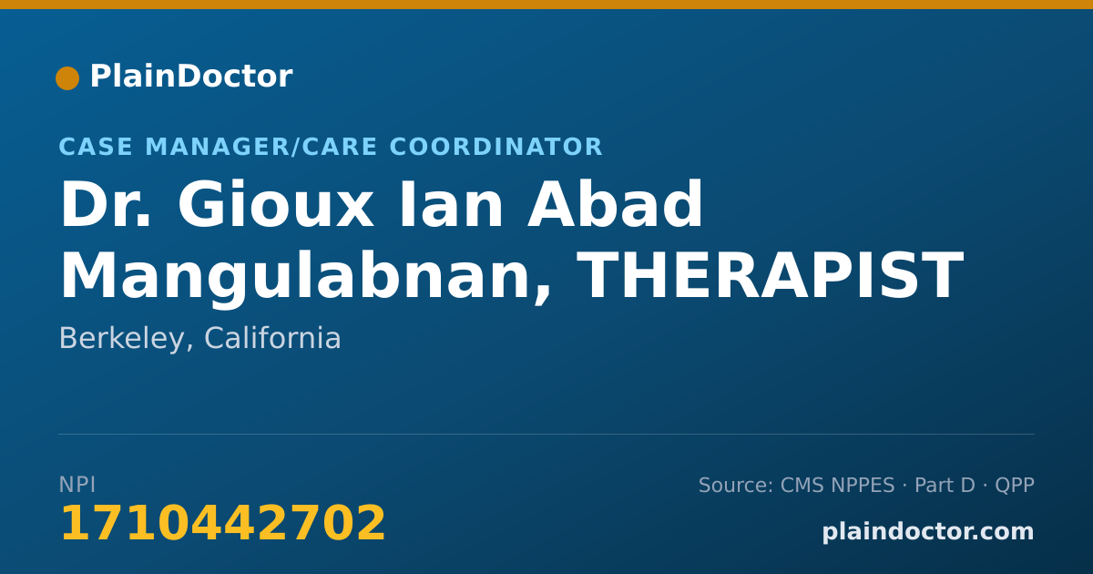 Shareable card for Gioux Ian Abad Mangulabnan, THERAPIST - Case Manager/Care Coordinator, Berkeley, CA
