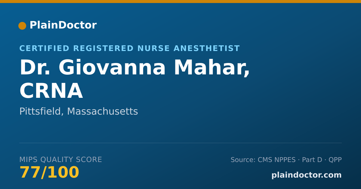 Shareable card for Giovanna Mahar, CRNA - Certified Registered Nurse Anesthetist, Pittsfield, MA