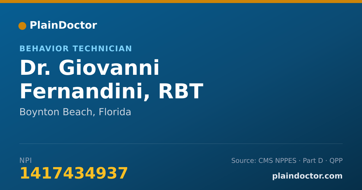 Shareable card for Giovanni Fernandini, RBT - Behavior Technician, Boynton Beach, FL