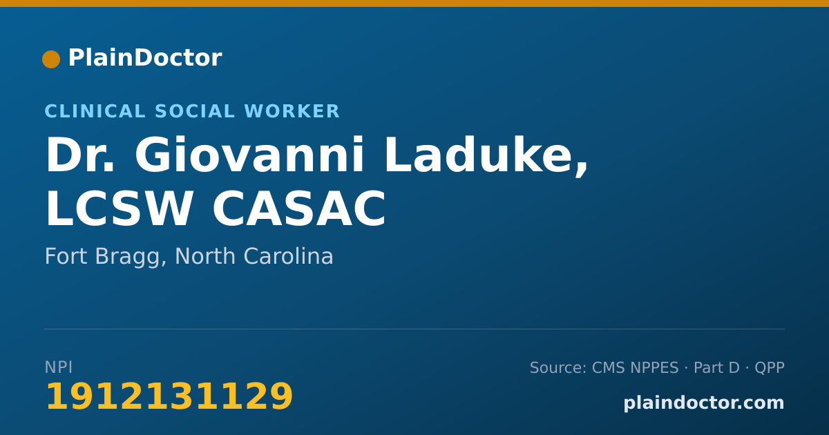 Shareable card for Giovanni Laduke, LCSW CASAC - Clinical Social Worker, Fort Bragg, NC