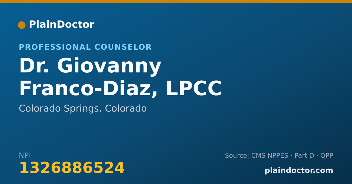 Shareable card for Giovanny Franco-Diaz, LPCC - Professional Counselor, Colorado Springs, CO