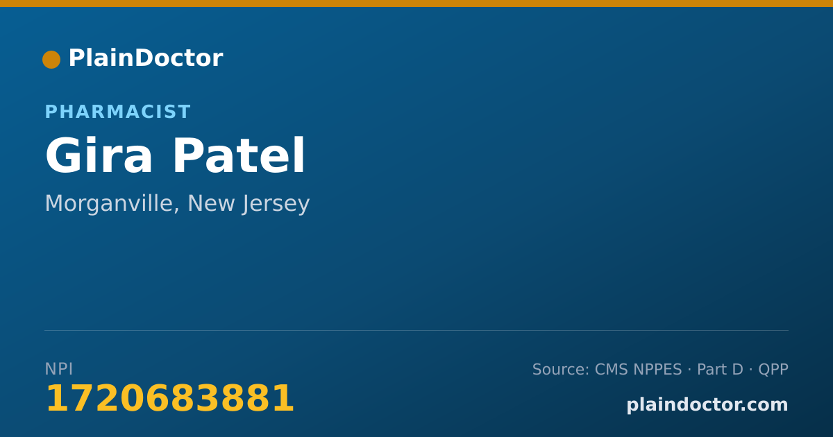 Shareable card for Gira Patel - Pharmacist, Morganville, NJ