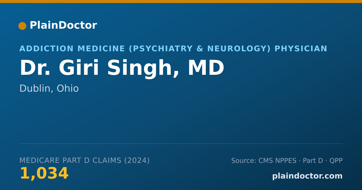 Shareable card for Giri Singh, MD - Addiction Medicine (Psychiatry & Neurology) Physician, Dublin, OH