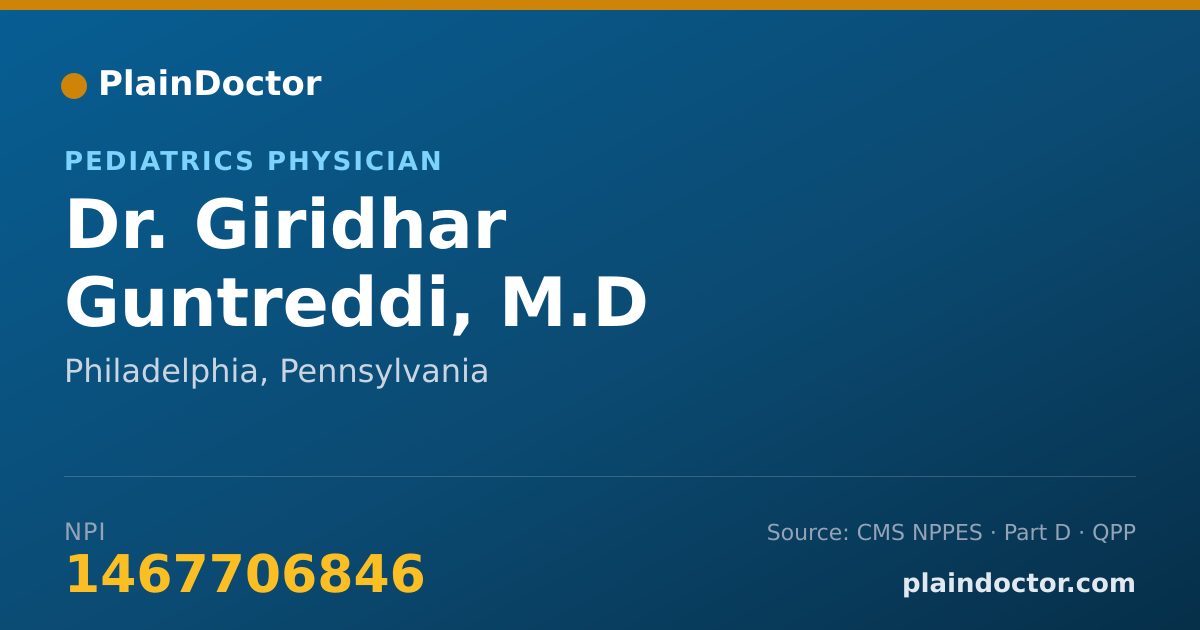 Shareable card for Giridhar Guntreddi, M.D - Pediatrics Physician, Philadelphia, PA