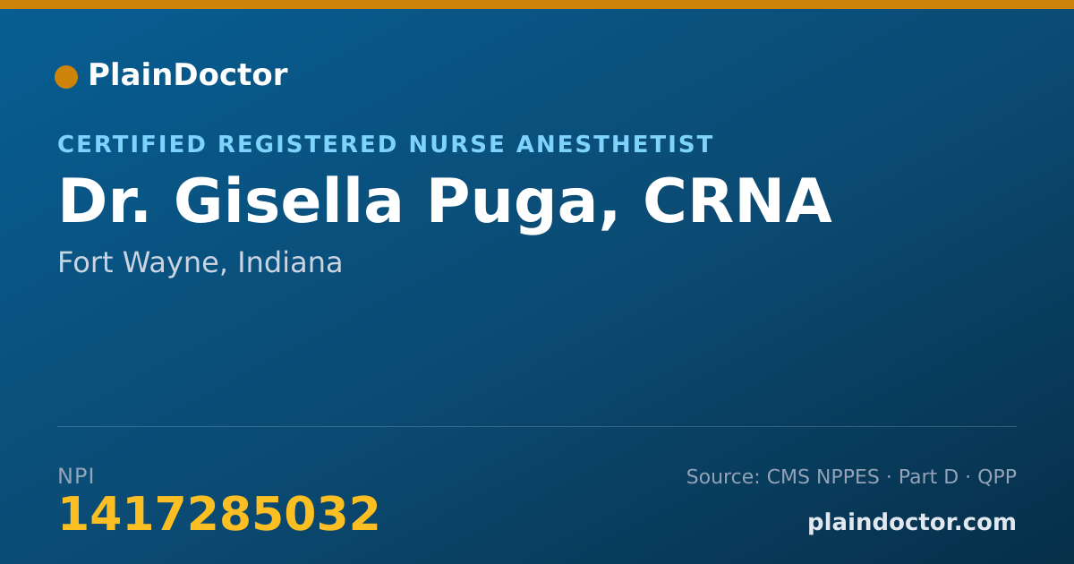 Shareable card for Gisella Puga, CRNA - Certified Registered Nurse Anesthetist, Fort Wayne, IN