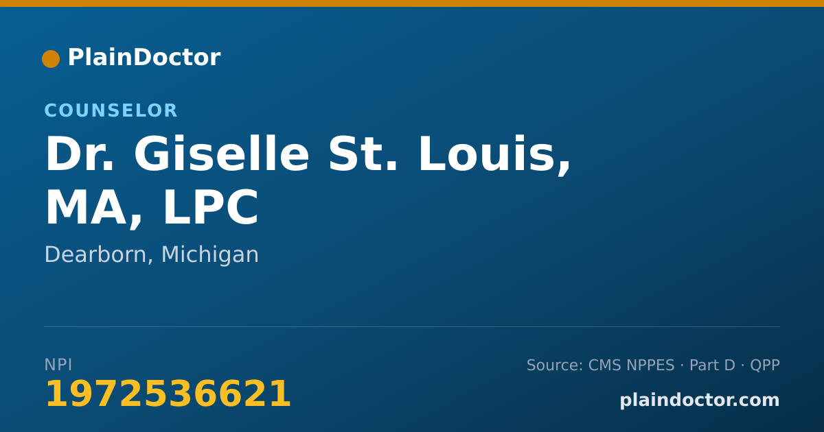Shareable card for Giselle St. Louis, MA, LPC - Counselor, Dearborn, MI