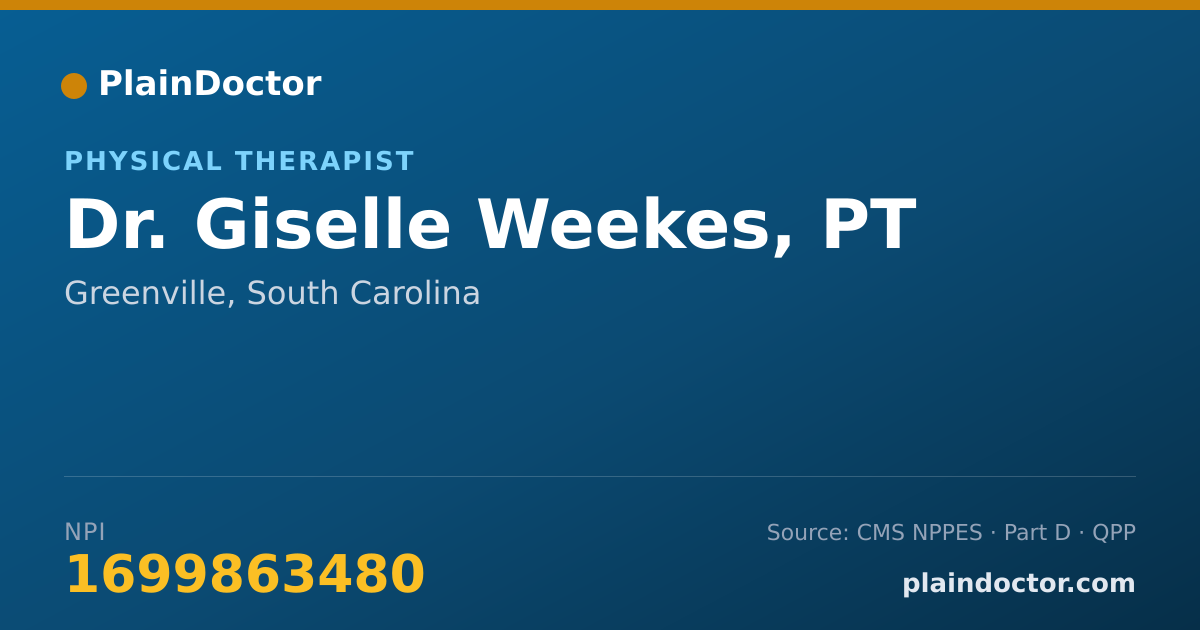 Shareable card for Giselle Weekes, PT - Physical Therapist, Greenville, SC