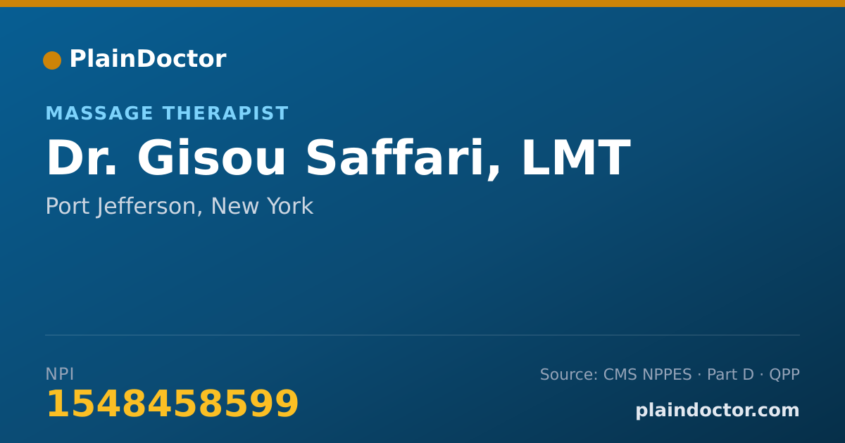Shareable card for Gisou Saffari, LMT - Massage Therapist, Port Jefferson, NY