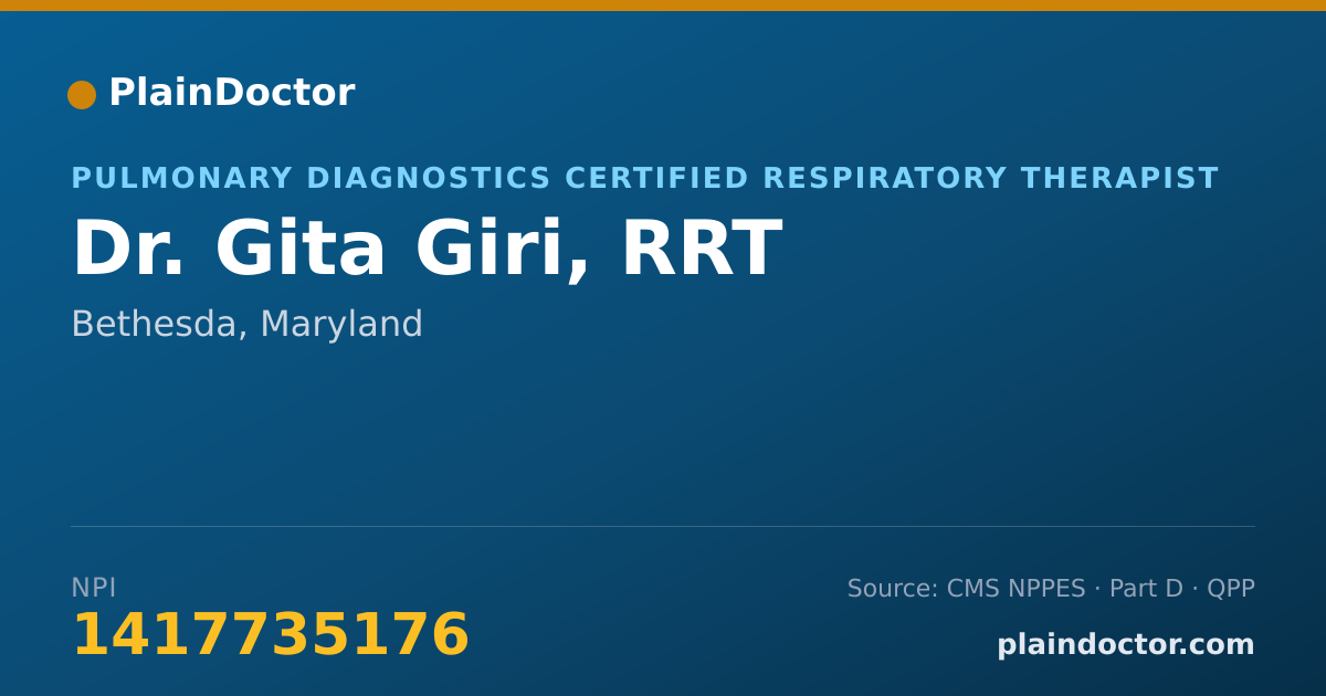 Shareable card for Gita Giri, RRT - Pulmonary Diagnostics Certified Respiratory Therapist, Bethesda, MD