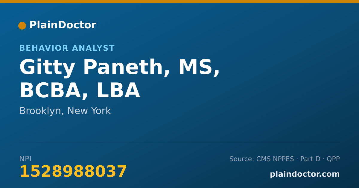 Shareable card for Gitty Paneth, MS, BCBA, LBA - Behavior Analyst, Brooklyn, NY