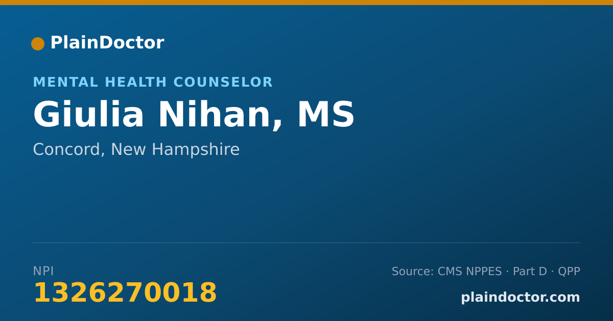 Shareable card for Giulia Nihan, MS - Mental Health Counselor, Concord, NH