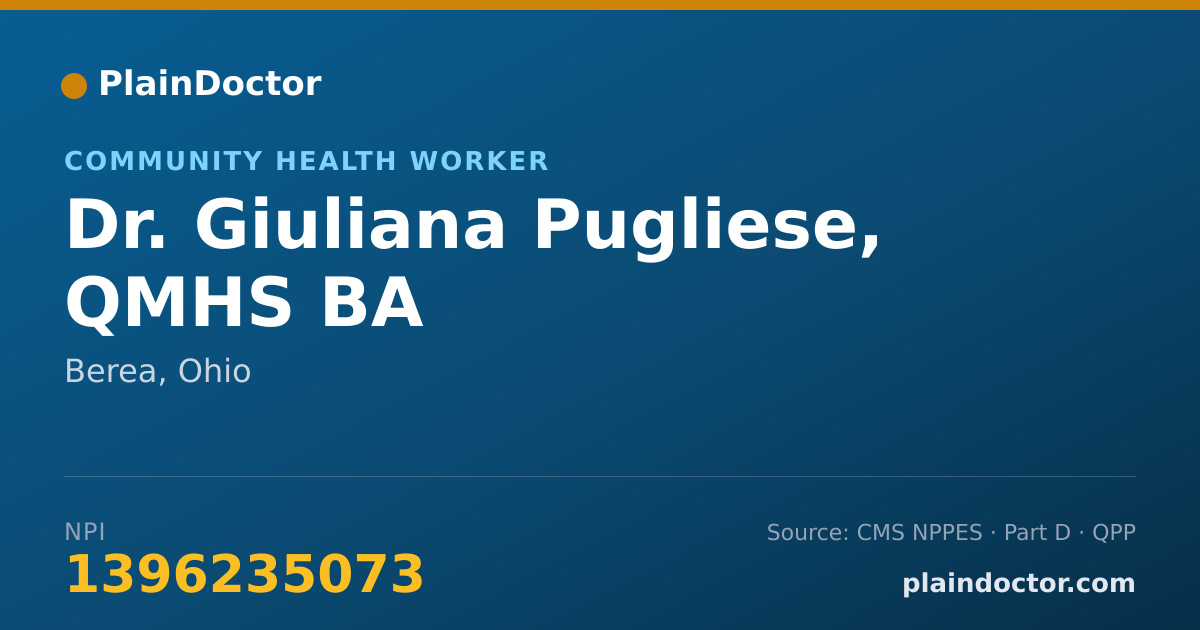Shareable card for Giuliana Pugliese, QMHS BA - Community Health Worker, Berea, OH