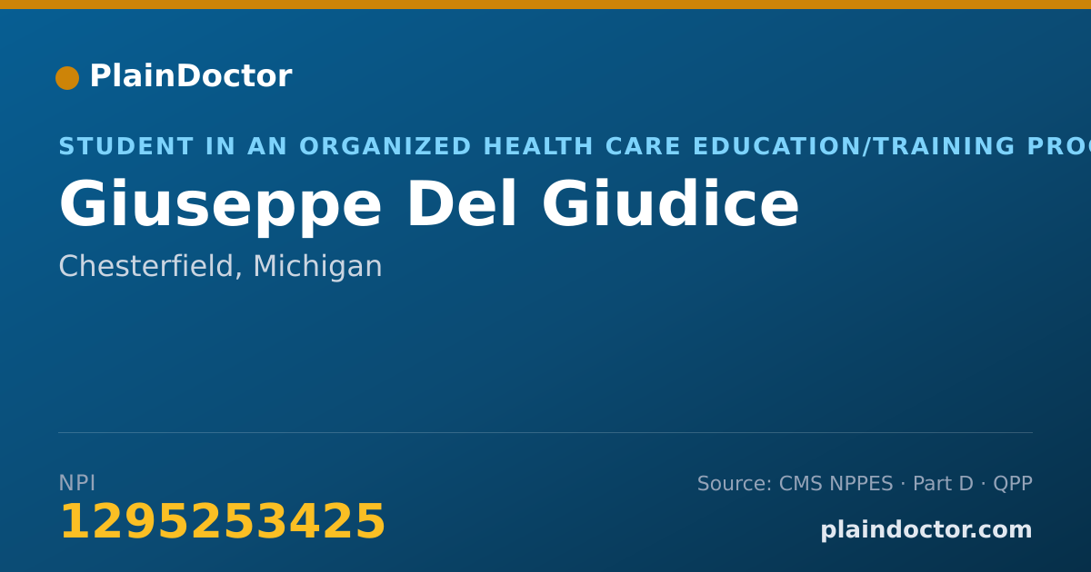 Shareable card for Giuseppe Del Giudice - Student in an Organized Health Care Education/Training Program, Chesterfield, MI