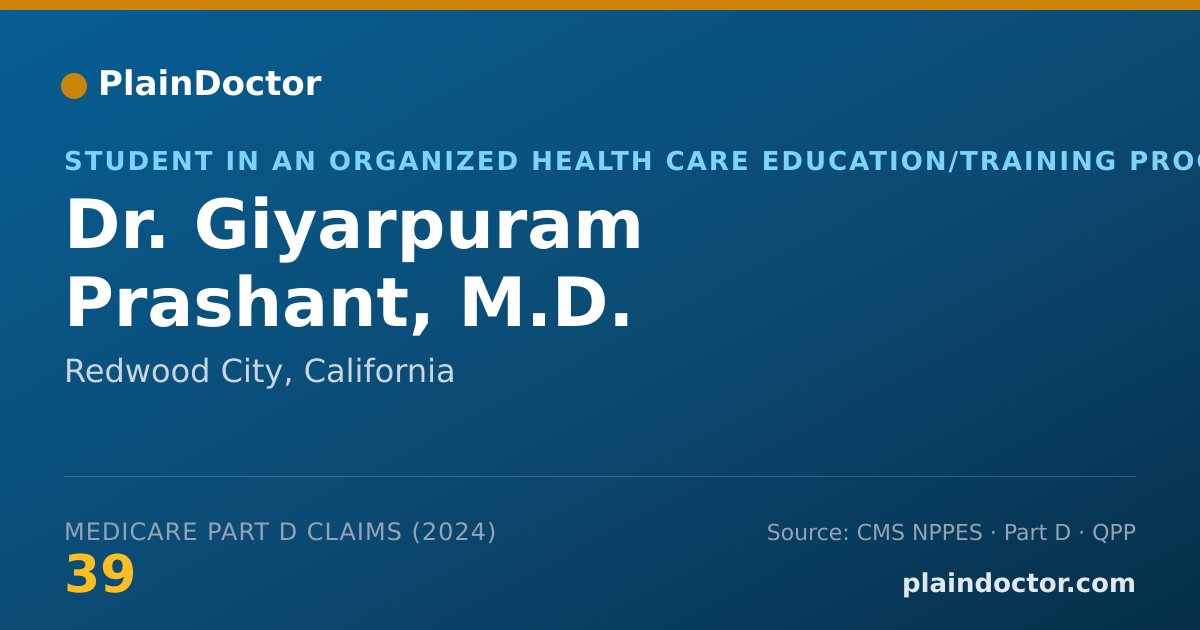Shareable card for Giyarpuram Prashant, M.D. - Student in an Organized Health Care Education/Training Program, Redwood City, CA