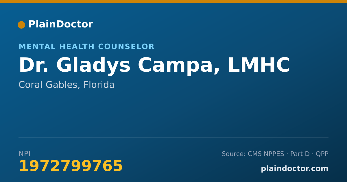Shareable card for Gladys Campa, LMHC - Mental Health Counselor, Coral Gables, FL