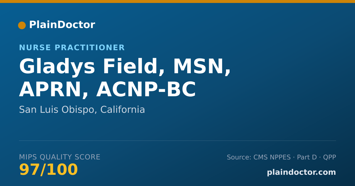 Shareable card for Gladys Field, MSN, APRN, ACNP-BC - Acute Care Nurse Practitioner, San Luis Obispo, CA